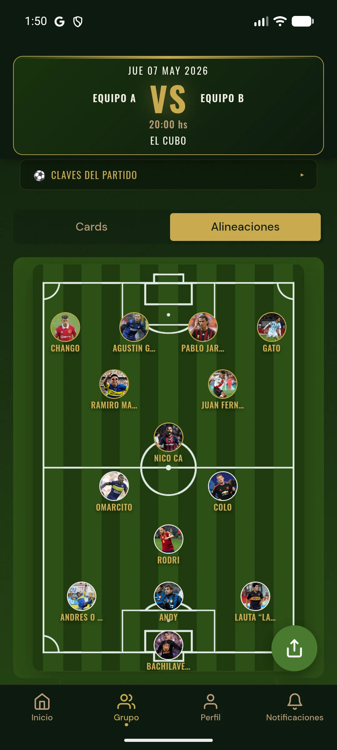 Alineación lista para compartir al grupo